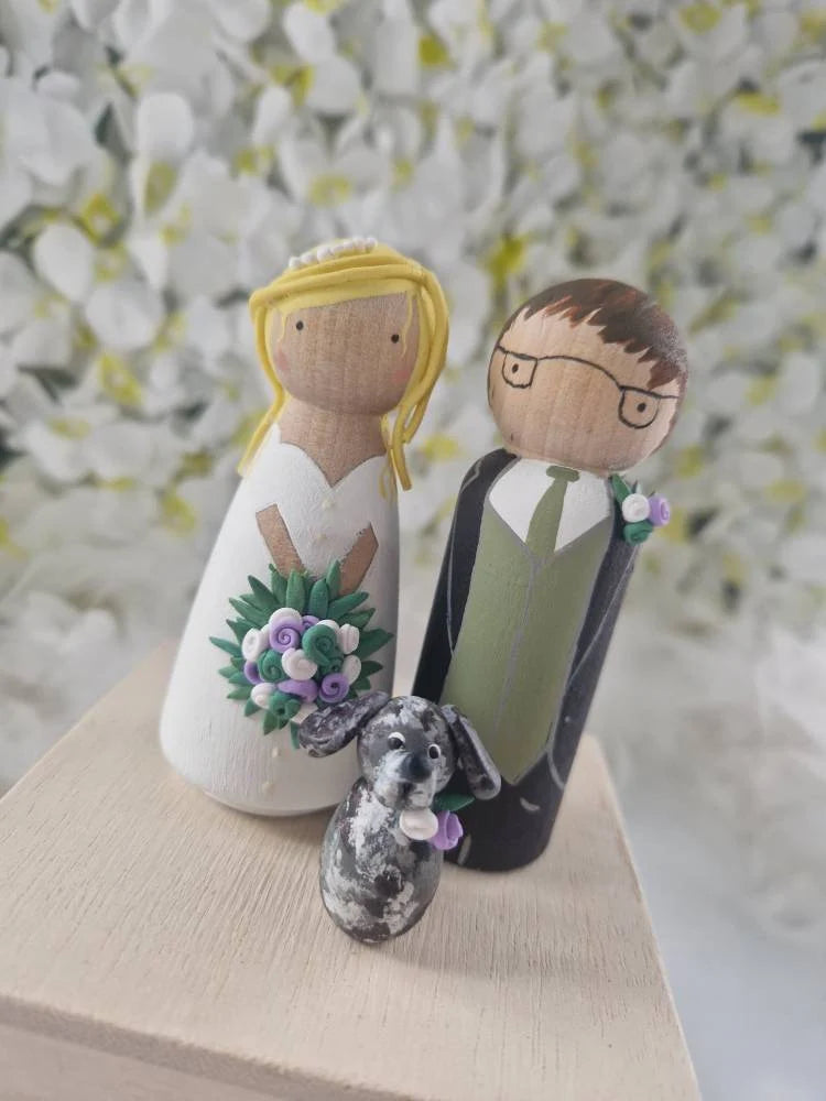 Wooden Peg Wedding Cake Toppers, Personalised