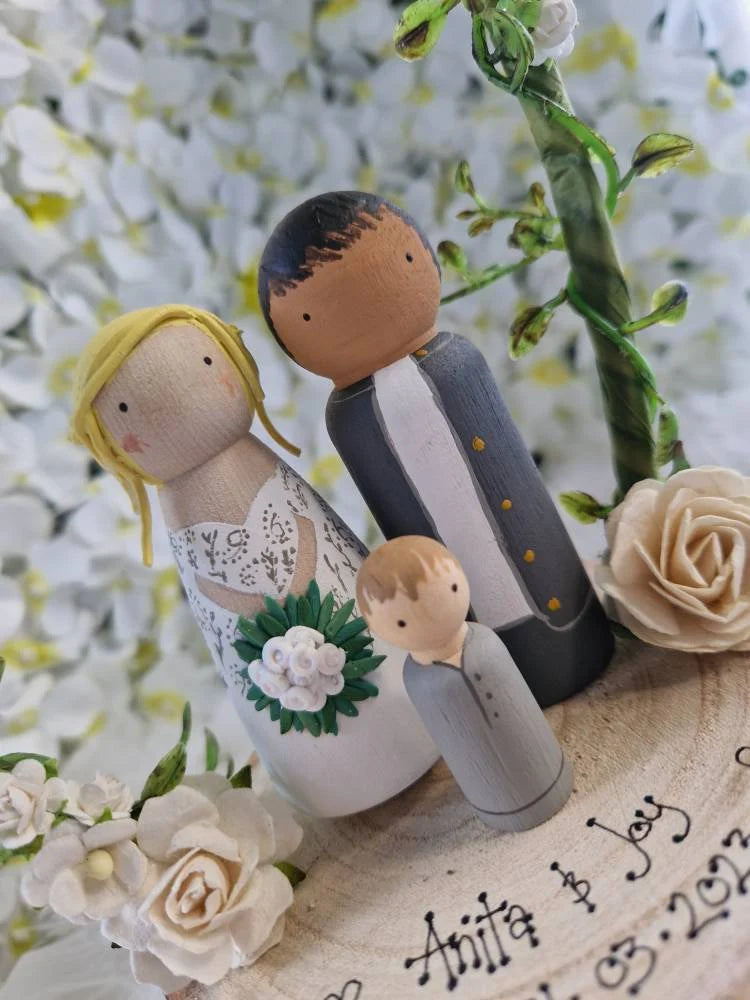 Wooden Peg Wedding Cake Toppers, Personalised